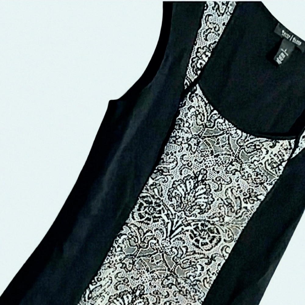 WHBM Brocade Floral Print. Fitted Cap Sleeve Top. Sz. L. Square Neck